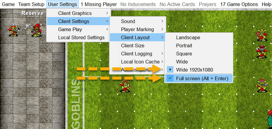 New client settings screenshot.
